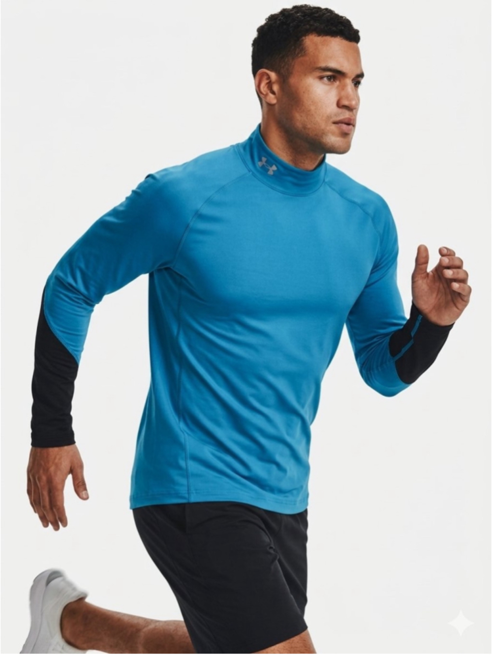 Under Armour ColdGear Fitted Mock Neck Long Sleeve Base Layer Blue Black LG -847